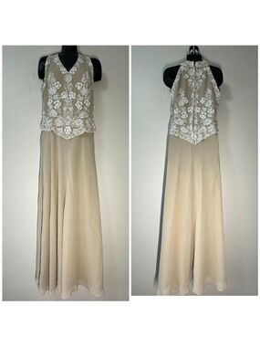 J Kara Ivory Embroidered Maxi Dress